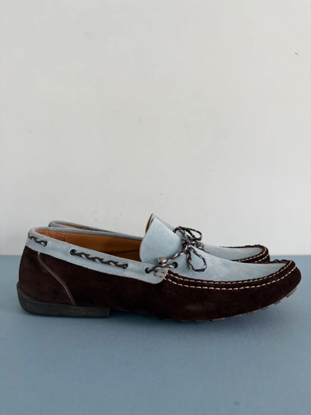 Mezlan Palermo Suede Loafers Two Tone Blue Brown Leather Dress Shoes